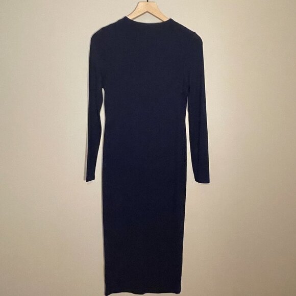 Women's 8 ASOS Long Sleeve Navy Maxi Dress Cutout Shoulders Stretchy - Picture 3 of 7
